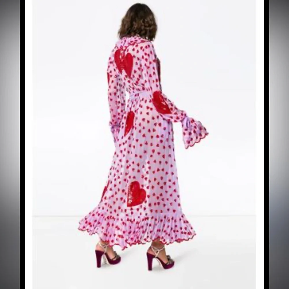 NWOT $2,250 Ashish Valentine Heart embroidered Sequin Organza Wrap Dress in Pink - Picture 9 of 14